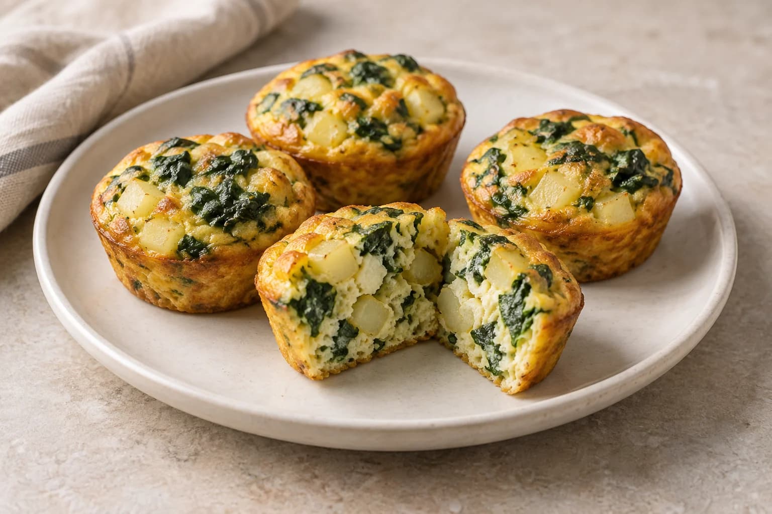 Mini egg, potato and spinach bakes